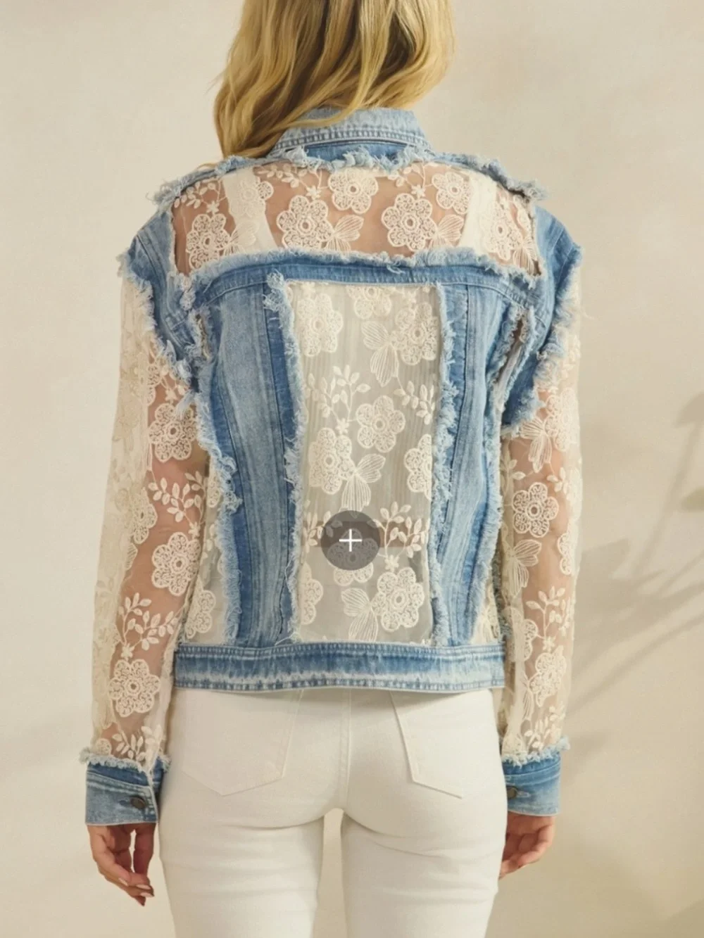 Western Floral Lace Semi Sheer Button Down Frayed Jacket - Picture 1 of 13